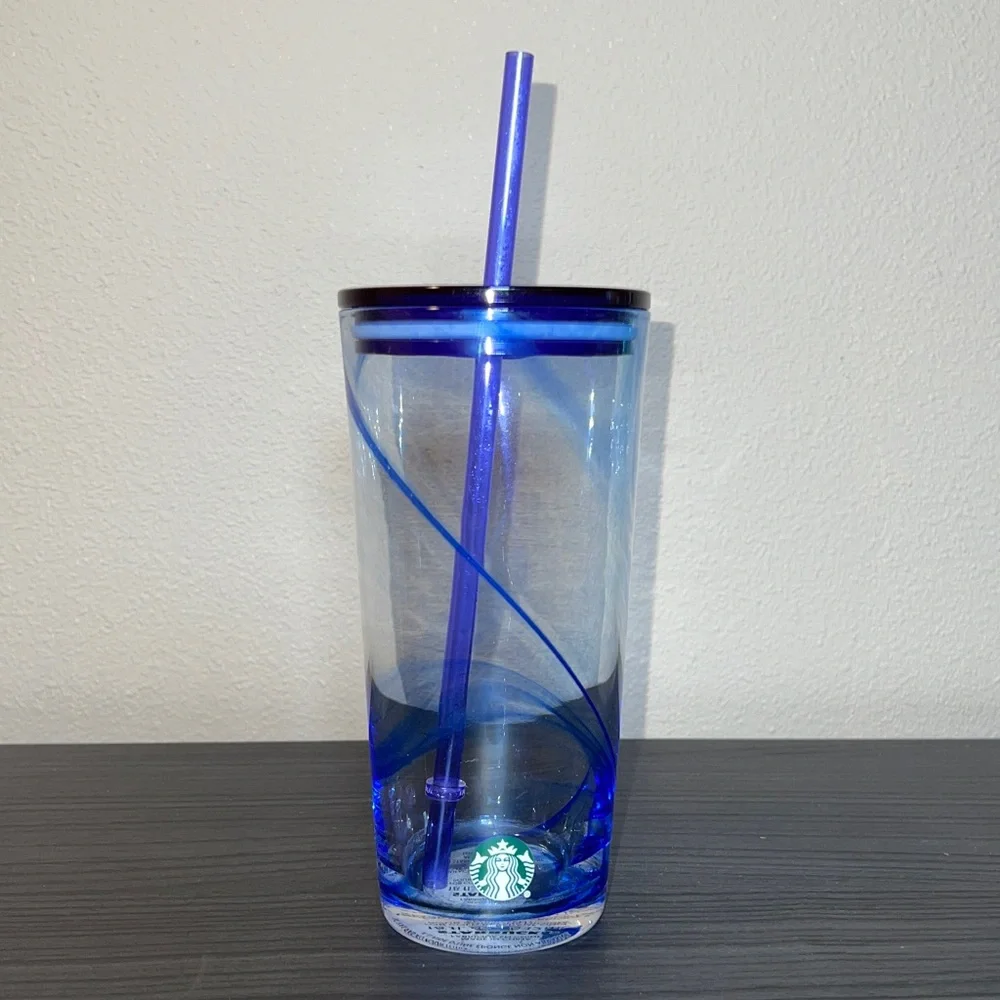 Starbucks | Dining | Starbucks Nwt Summer 220 Clear Glass Blue Swirl Cold Cup  Tumbler 8oz | Poshmark